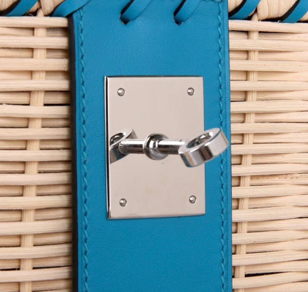 Hermes Limited Edition 3Z Bleu Saint Cyr Picnic Kelly 35 Wicker Palladium Hardware