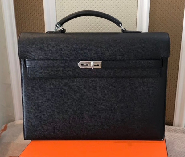 Hermes Kelly Depeche 38 Briefcase in Black with Palladium Hardware