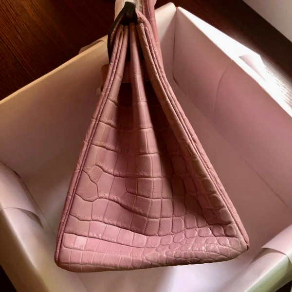 Hermes 1Q Rose Confetti Birkin 30 in Porosus  Crocodile with Palladium hardware