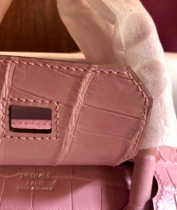 Hermes 1Q Rose Confetti Birkin 30 in Porosus  Crocodile with Palladium hardware