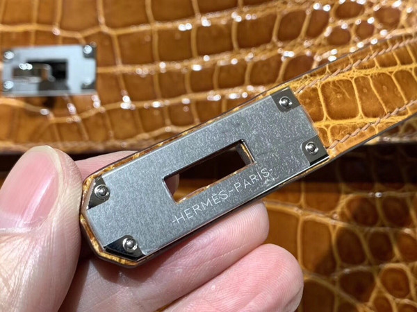 Hermes Fauve Porosus CROCODILE KELLY 28 WITH Palladium  HARDWARE