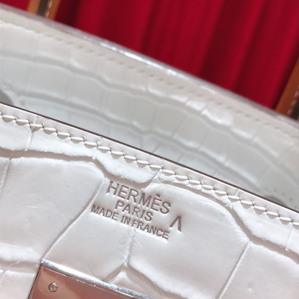 Hermes White/ Gold Birkin 30 in Porosus  Crocodile with Palladium hardware