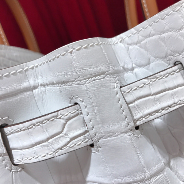 Hermes White/ Gold Birkin 30 in Porosus  Crocodile with Palladium hardware