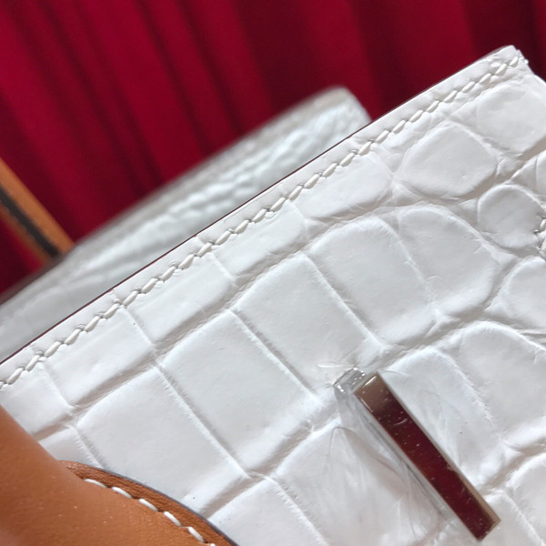 Hermes White/ Gold Birkin 30 in Porosus  Crocodile with Palladium hardware
