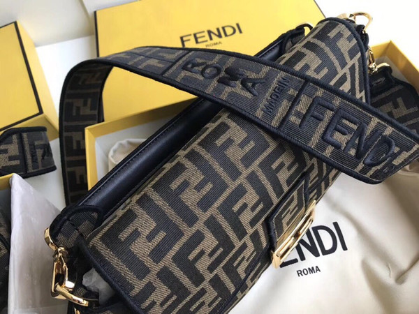 FENDI BAGUETTE LARGE Brown fabric bag