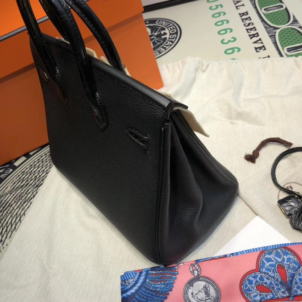Hermes Birkin 30 Bag Limited Edition Patchwork Black Alligator