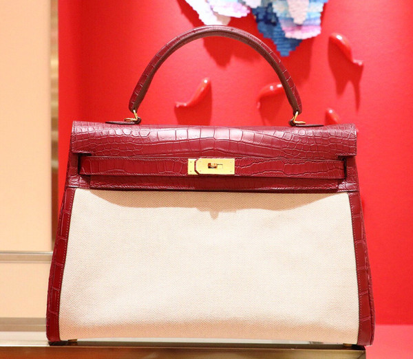 Hermes Special Order Matte Niloticus Crocodile  Kelly Toile Bag 40 CM