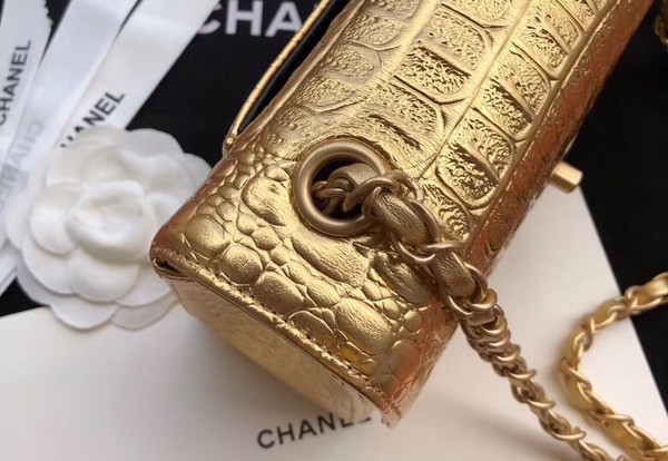 Chanel Mini Gold Metallic Crocodile Embossed Flap Bag