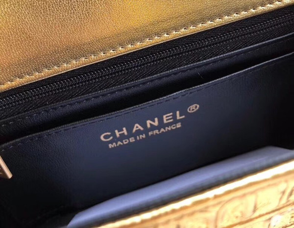 Chanel Mini Gold Metallic Crocodile Embossed Flap Bag
