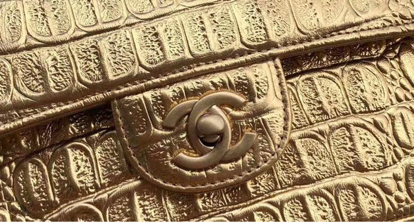 Chanel Small Gold Metallic Crocodile Embossed Flap Bag
