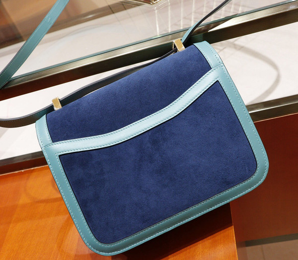 Hermes Special Order Constance Veau Doblis Suede 7F Blue Paon/R2 Blue Agate  19cm