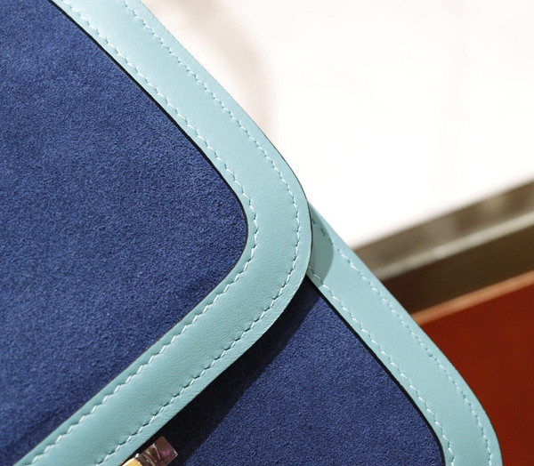 Hermes Special Order Constance Veau Doblis Suede 7F Blue Paon/R2 Blue Agate  19cm