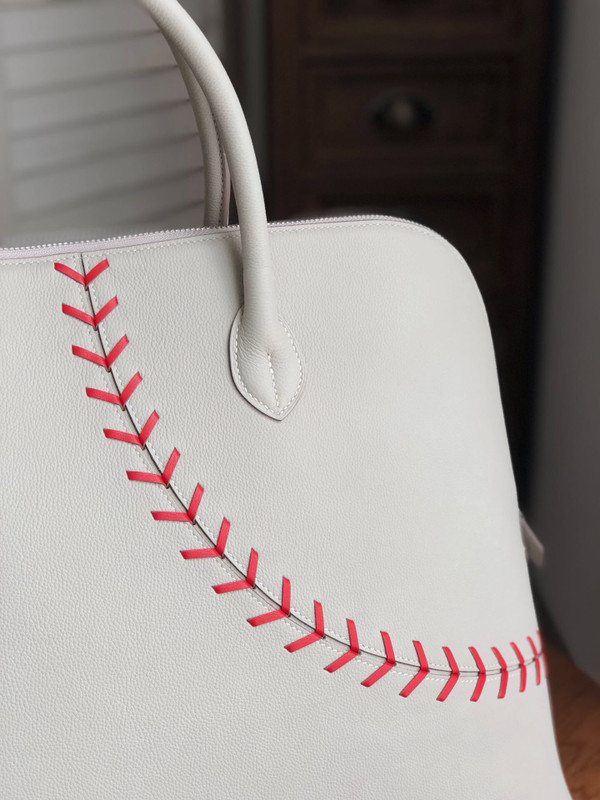 Hermès Bolide 1923 Baseball 45cm Gris Perle Rouge Evercolor Leather