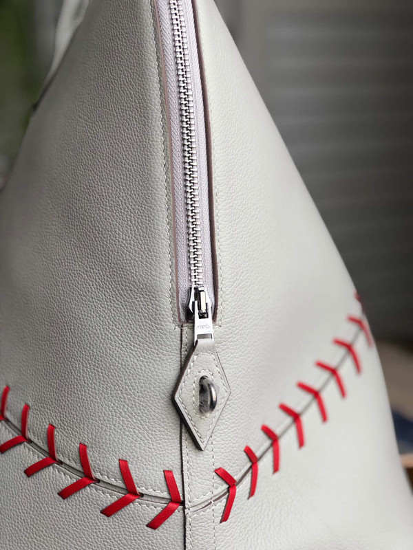 Hermès Bolide 1923 Baseball 45cm Gris Perle Rouge Evercolor Leather