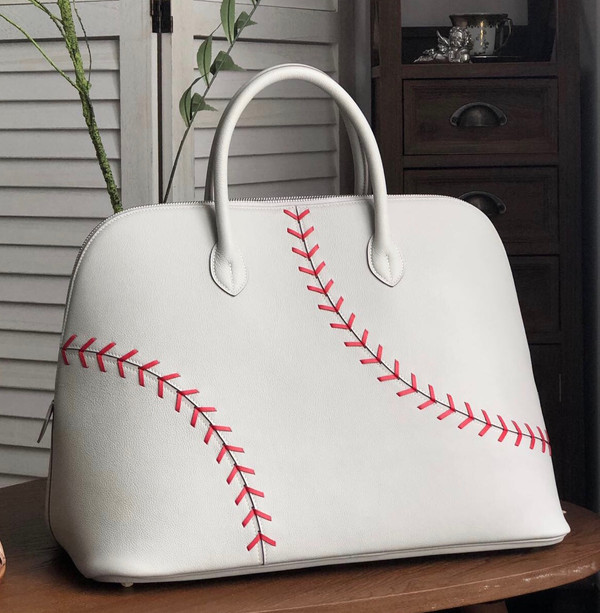 Hermès Bolide 1923 Baseball 45cm Gris Perle Rouge Evercolor Leather