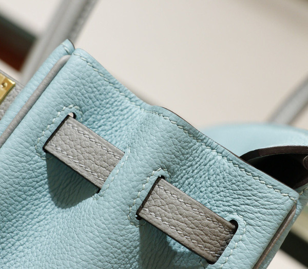 Hermes Special Order Bi-Colour 3P Blue Atoll/ 4Z Gris Mouette Birkin 25 cm Togo Gold  Hardware