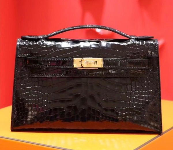 Hermès Shiny Black Alligator Kelly Pochette