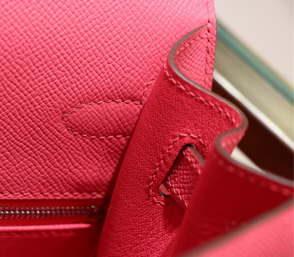 Hermès 8W Rose Azalee  Kelly 28  Epsom Palladium Hardware