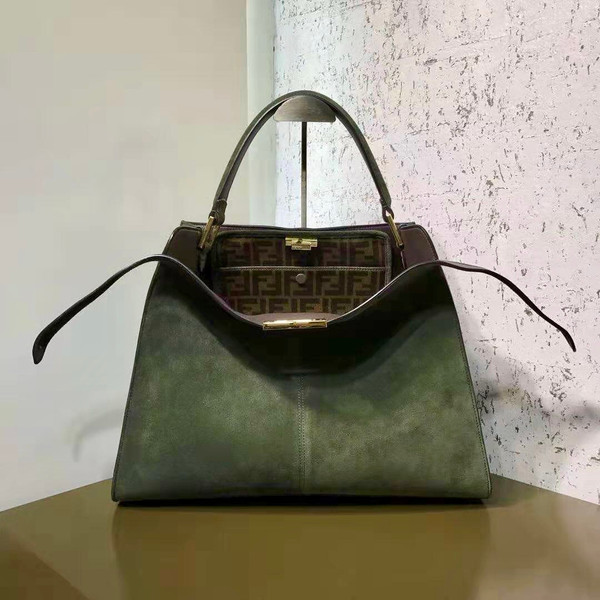 Fendi PEEKABOO X-LITE LARGE Green suede bag