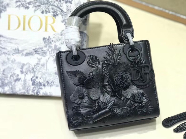 Christian Dior MINI LADY DIOR EMBROIDERED FLOWERS BLACK LAMBSKIN BAG