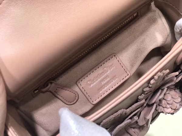 Christian Dior MINI LADY DIOR EMBROIDERED FLOWERS NUDE LAMBSKIN BAG