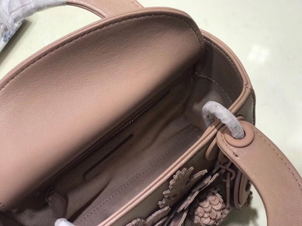 Christian Dior MINI LADY DIOR EMBROIDERED FLOWERS NUDE LAMBSKIN BAG