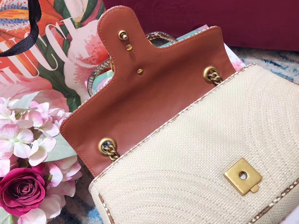 Gucci GG Marmont Beige raffia small shoulder bag
