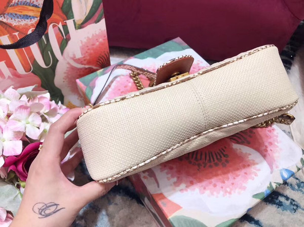 Gucci GG Marmont Beige raffia small shoulder bag