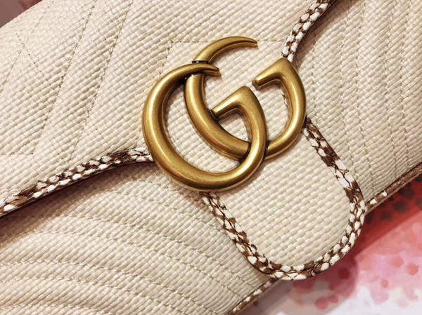 Gucci GG Marmont Beige raffia small shoulder bag