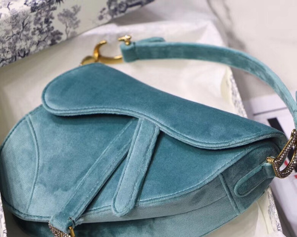 Christian Dior MINI SADDLE VELVET BAG BLUE