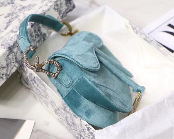 Christian Dior MINI SADDLE VELVET BAG BLUE