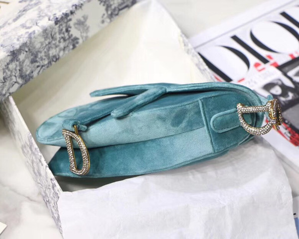 Christian Dior MINI SADDLE VELVET BAG BLUE