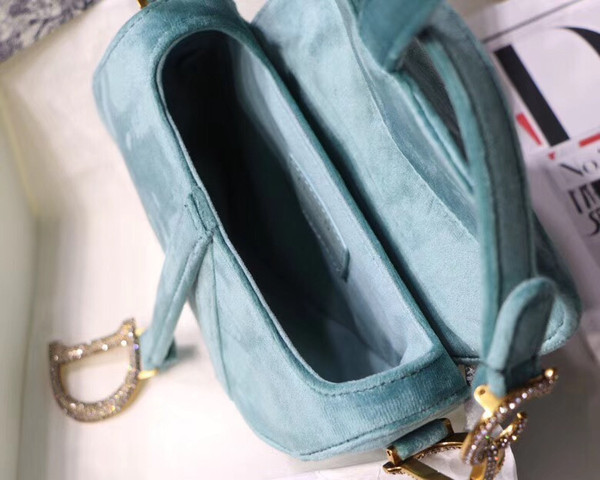 Christian Dior MINI SADDLE VELVET BAG BLUE
