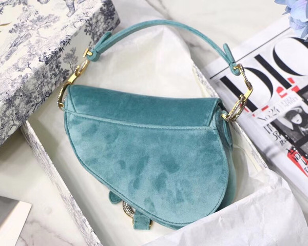 Christian Dior MINI SADDLE VELVET BAG BLUE