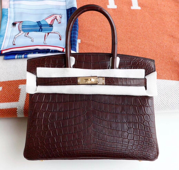 Hermes Chocolate Birkin 30 in Niloticus Crocodile with Palladium hardware