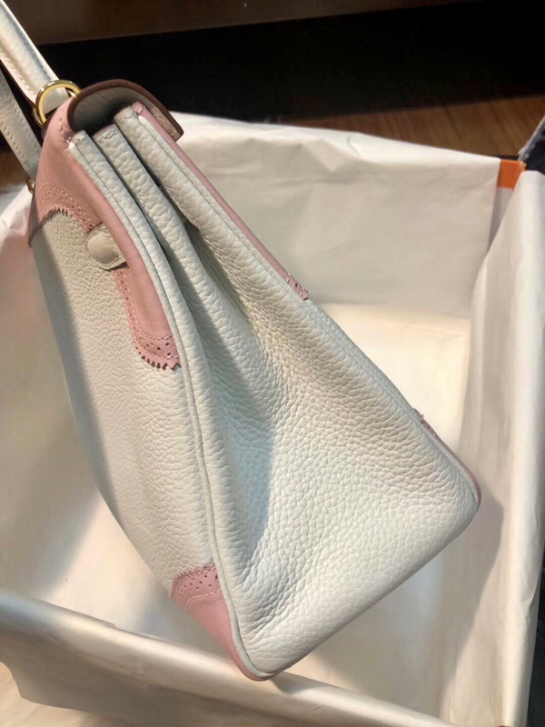 Hermes Special Order Horseshoe White/ Rose Sakura  Ghillie Kelly 32cm Togo/Swift Gold Hardware