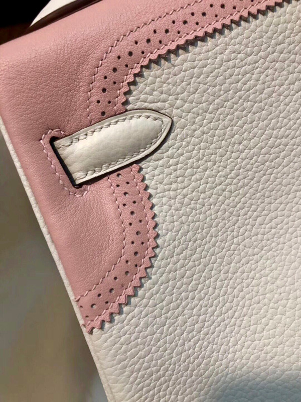 Hermes Special Order Horseshoe White/ Rose Sakura  Ghillie Kelly 32cm Togo/Swift Gold Hardware