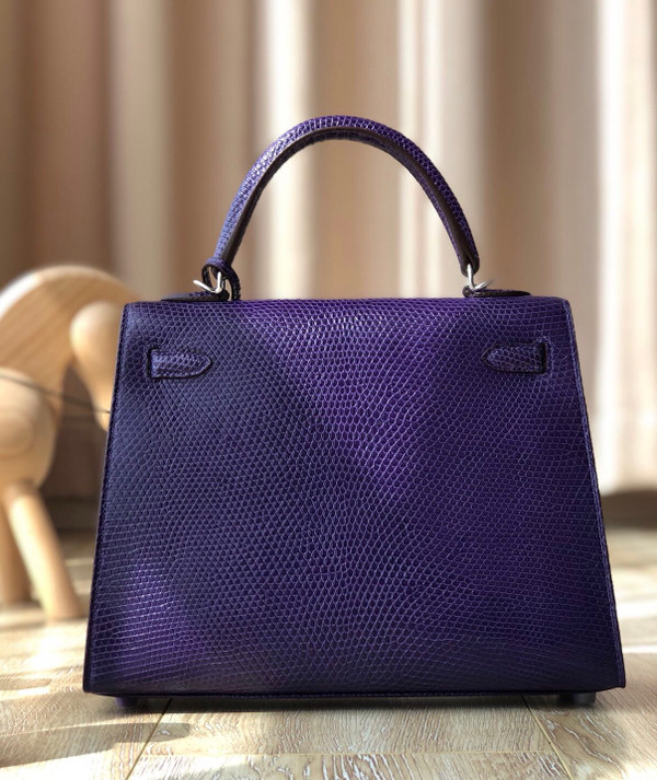 Hermes Kelly 25 Bag Sellier Purple  Lizard Palladium Hardware