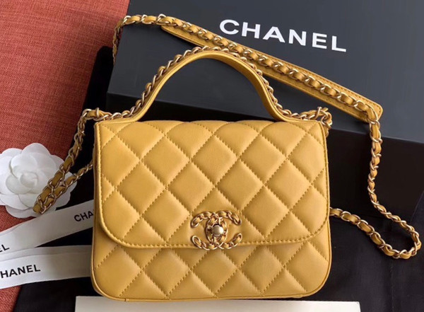 Chanel Flap Bag With Top Handle AS0970 Mustard