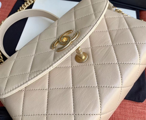 Chanel Flap Bag With Top Handle Cream AS1174