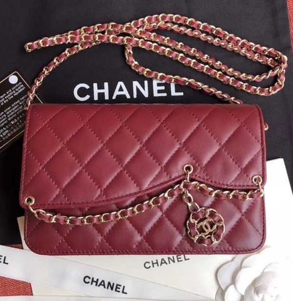 Chanel Wallet On Chain with charm Burgundy