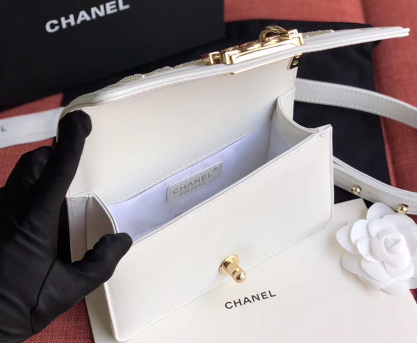 Chanel Small BOY CHANEL Handbag With Imitation Pearls White