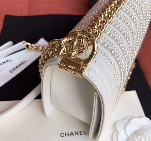 Chanel  BOY CHANEL Handbag With Imitation Pearls White