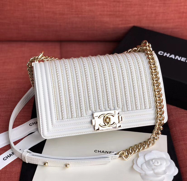 Chanel  BOY CHANEL Handbag With Imitation Pearls White
