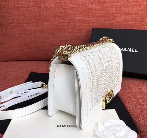 Chanel  BOY CHANEL Handbag With Imitation Pearls White