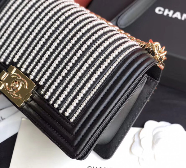 Chanel  BOY CHANEL Handbag With Imitation Pearls Black