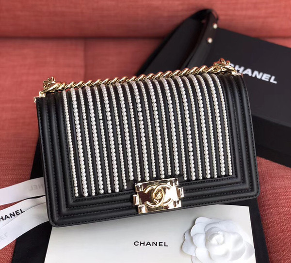 Chanel  BOY CHANEL Handbag With Imitation Pearls Black
