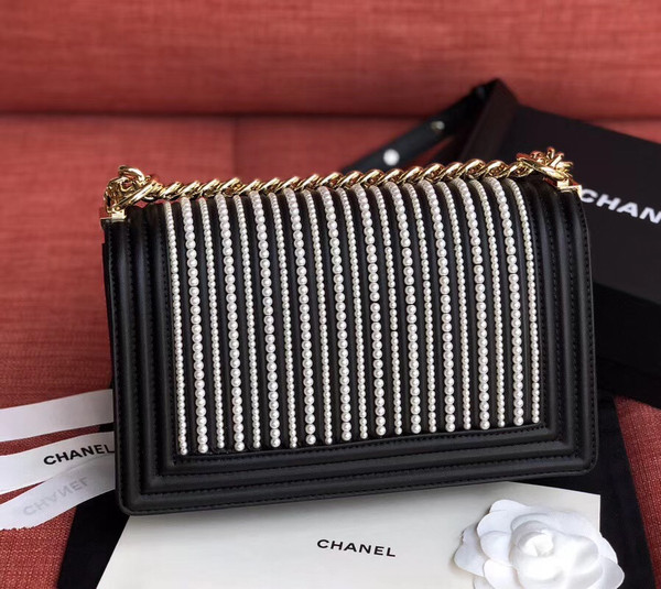 Chanel  BOY CHANEL Handbag With Imitation Pearls Black