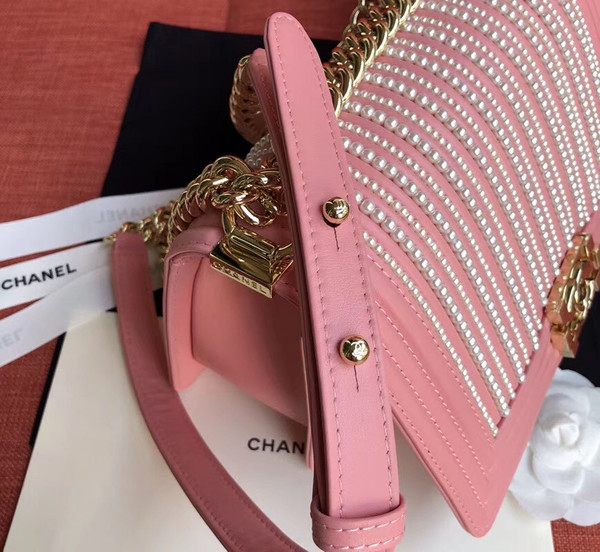 Chanel  BOY CHANEL Handbag With Imitation Pearls Pink