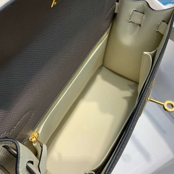 Hermes Special Order Horseshoe Bi-Colours Etain / Craie Kelly 28 cm Epsom Gold Hardware